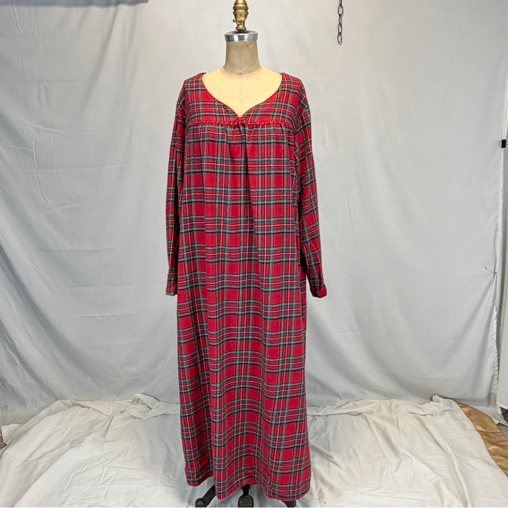 VINTAGE tartan plaid flannel cotton nightgown maxi long sleeve plus size - Picture 3 of 11